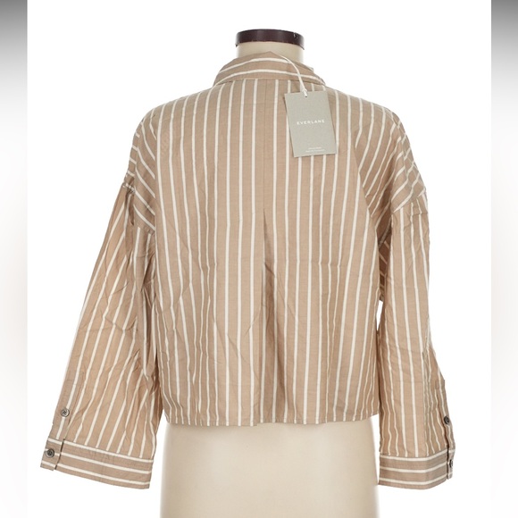 Everlane Woven Cotton Striped PJ Stripe Top Brown/White S NWT - Picture 5 of 10